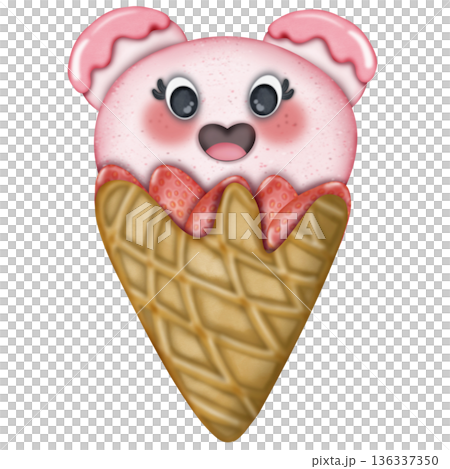 Ice cream fruit in waffle cone cartoon with Watercolor, Different face emotions. hand drawn Colored trendy illustration illustration. 136337350