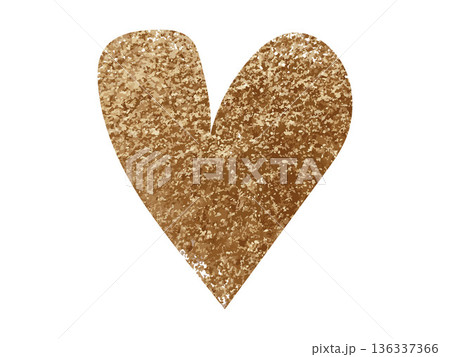 Gold textured heart shape isolated on white background. Abstract grain and noise texture illustration. Love and relationship symbol. Valentine day celebration concept for design, print and greeting 136337366