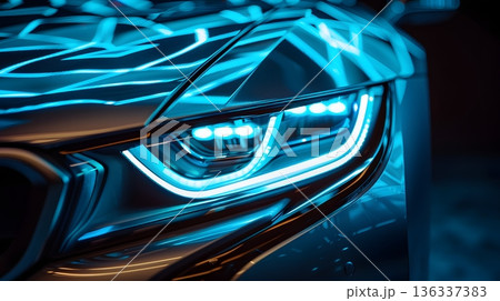 先進的なLEDヘッドライトが輝く次世代自動車テクノロジーの象徴 136337383