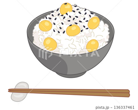 銀杏の炊き込みご飯と黒ごまのイラスト（お箸と箸置きの追加） 136337461