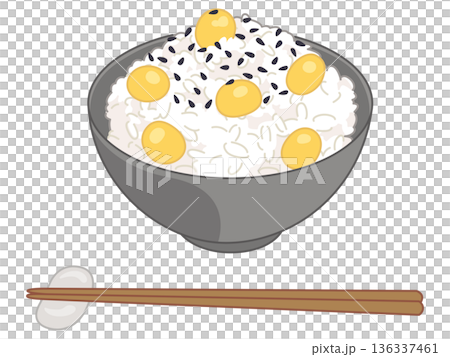 銀杏の炊き込みご飯と黒ごまのイラスト（お箸と箸置きの追加） 136337461