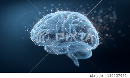 脳と感情の抽象表現：神経の光とニューラルネットワークのイメージ 136337483