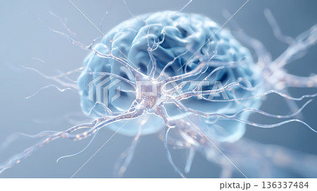 脳と感情の抽象表現：神経の光とニューラルネットワークのイメージ 136337484