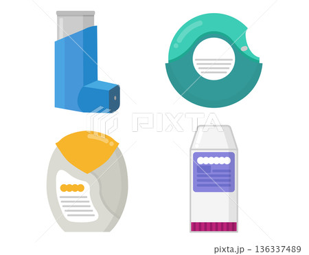 喘息の治療薬のイラストセット 吸入薬 吸入器 喘息の治療薬のイラストセット 吸入薬 吸入器 136337489