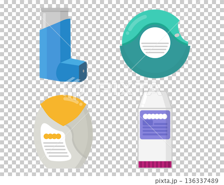 氣喘藥物、吸入器、吸入器插圖集 136337489