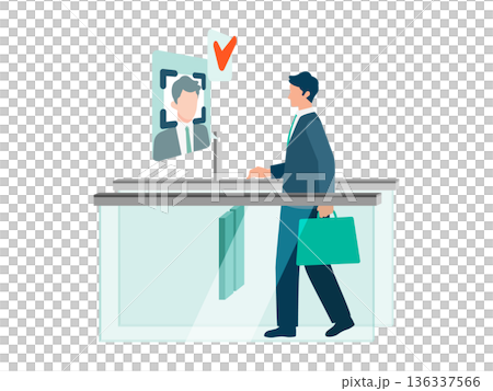 顔認証セキュリティゲートを通行するビジネスマンのイラスト 136337566