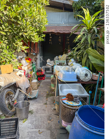 Outdoor household kitchen area in tropical residential backyard 136337582