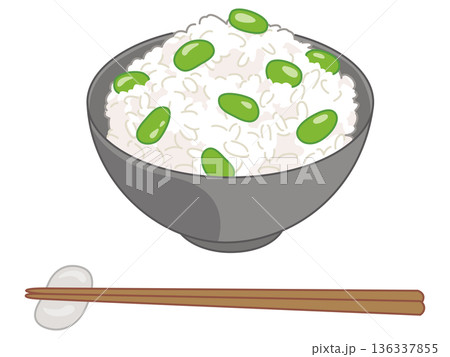 枝豆の炊き込みご飯のイラスト（お箸と箸置きの追加） 136337855