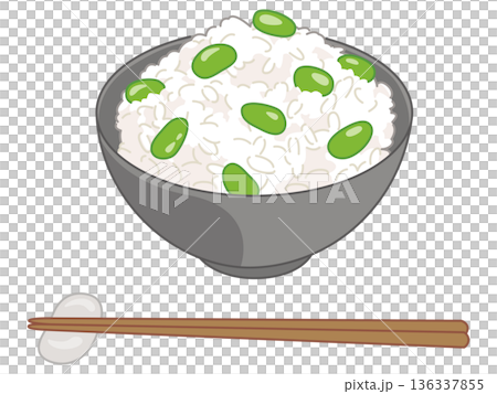 Illustration of edamame rice (with chopsticks and chopstick rests added) 136337855