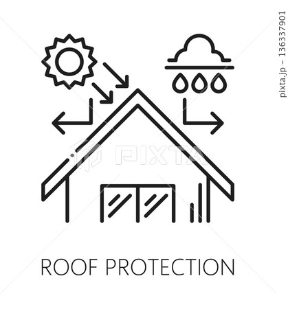 Cottage house roof protection installation line icon or pictogram. Home exterior repair service icon, house insulation maintenance company outline vector sign. Roof construction business pictogram 136337901
