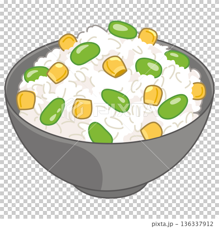 Illustration of rice cooked with edamame and corn Illustration of rice cooked with edamame and corn 136337912