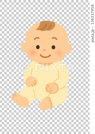 一幅全身插圖,描繪了一個坐著的嬰兒,沒有性別區分,既有男性也有女性。 一幅全身插圖,描繪了一個坐著的嬰兒,沒有性別區分,既有男性也有女性。 136337959