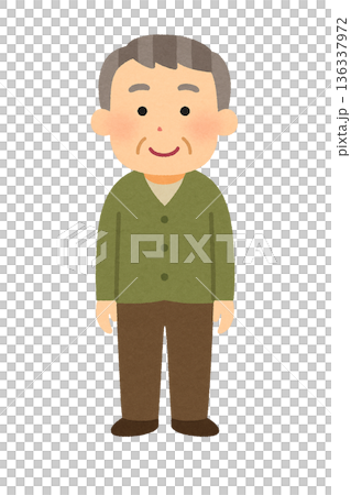 一位老年男子的全身像，正面站立。 136337972