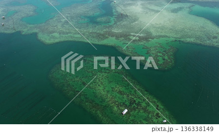 Coral reef and fish farm with cages for fish 136338149