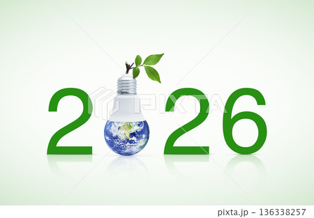 Happy new year 2026 ecology and saving energy concept, Elements of this image furnished by NASA 136338257