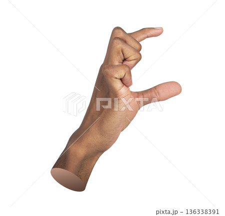 Close-up view of male hand and wrist shown from the side, holding an empty grip between thumb and Close-up view of male hand and wrist shown from the side, holding an empty grip between thumb and 136338391