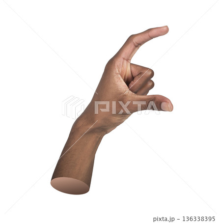 male hand and wrist shown from the side, forming a grip gesture between thumb and index finger. The male hand and wrist shown from the side, forming a grip gesture between thumb and index finger. The 136338395
