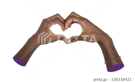 African-American male hands forming heart shape, love and valentine gesture, isolated on white. African-American male hands forming heart shape, love and valentine gesture, isolated on white. 136338421