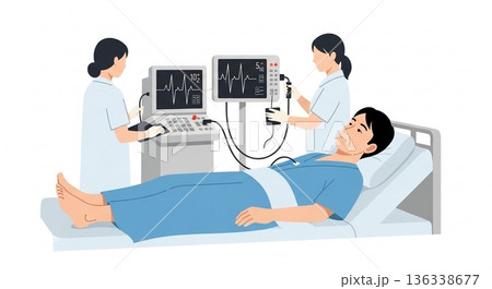 心電図検査を受ける人｜企業・学校の健康診断イラスト 136338677