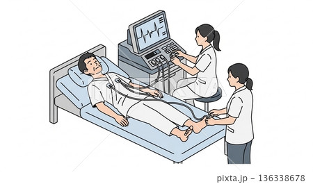 心電図検査を受ける人｜企業・学校の健康診断イラスト 136338678