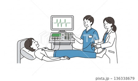 心電図検査を受ける人｜企業・学校の健康診断イラスト 136338679