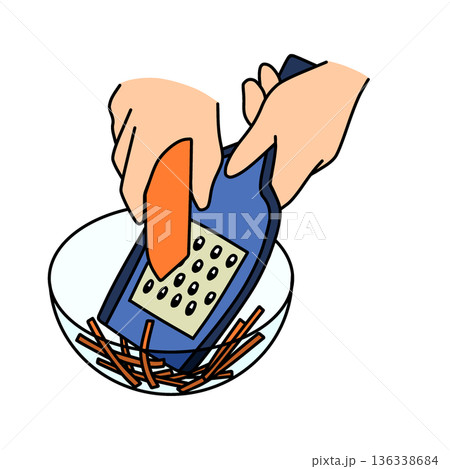人参をスライサーでスライスするイラスト｜料理・調理工程 136338684