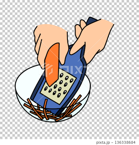 人参をスライサーでスライスするイラスト｜料理・調理工程 136338684