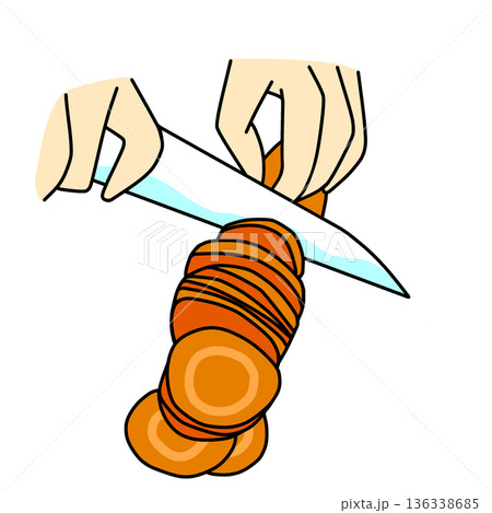 人参を輪切りにするイラスト｜料理・調理工程 136338685