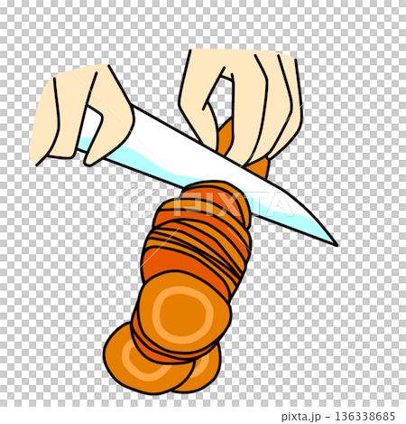 人参を輪切りにするイラスト｜料理・調理工程 136338685