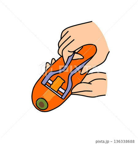 人参の皮をむく手元イラスト｜料理・下ごしらえ 136338688