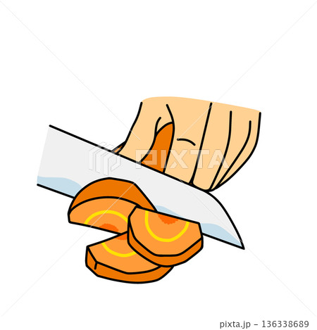 人参を半月切りにするイラスト｜料理・調理工程 136338689