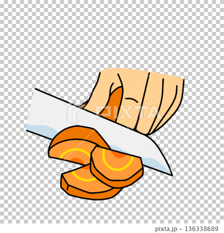 人参を半月切りにするイラスト｜料理・調理工程 136338689