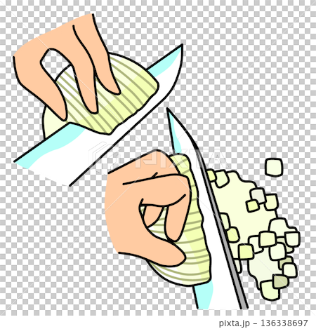 玉ねぎのみじん切りの工程イラスト｜料理・調理工程 136338697