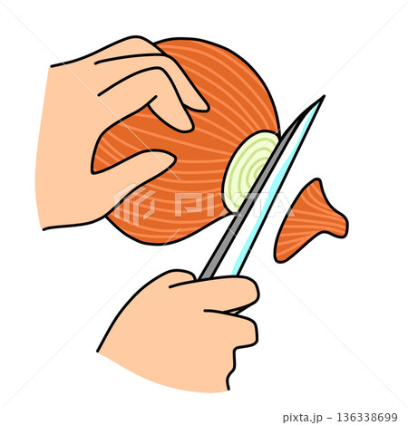 玉ねぎのヘタを落とすイラスト|料理・調理工程 玉ねぎのヘタを落とすイラスト|料理・調理工程 136338699