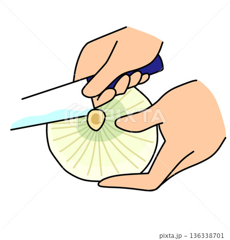 玉ねぎのヘタを取るイラスト｜料理・調理工程 136338701