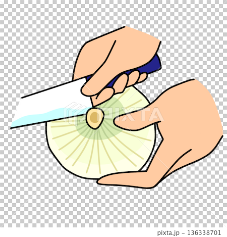 玉ねぎのヘタを取るイラスト｜料理・調理工程 136338701