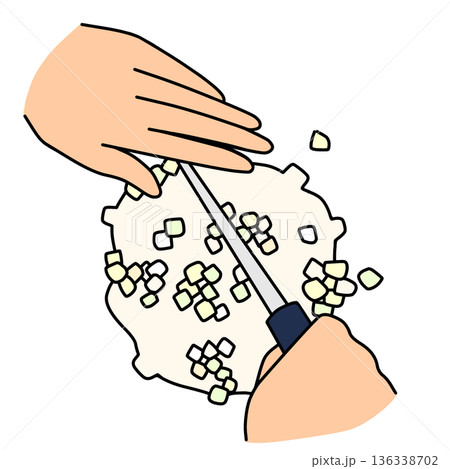 玉ねぎをみじん切りにするイラスト｜料理・調理工程 136338702