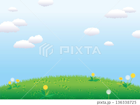 たんぽぽが生える草原の背景イラスト たんぽぽが生える草原の背景イラスト 136338725