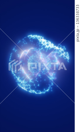 Electric plasma sphere with lightning arcs and radiant blue energy field, futuristic quantum power concept background 136338733
