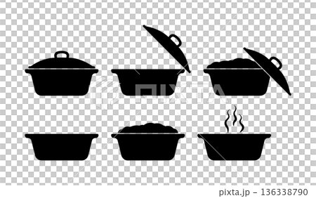 Set of black and white cooking pot icons without background. Set of black and white cooking pot icons without background. 136338790