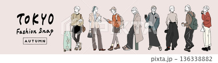 東京の秋ファッションスナップ イラストセット 全身人物コーデ集 136338882