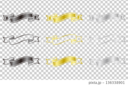 Luxury ribbon banner set. All color variations. Metallic gradient. Headline decoration vector material. Luxury ribbon banner set. All color variations. Metallic gradient. Headline decoration vector material. 136338901