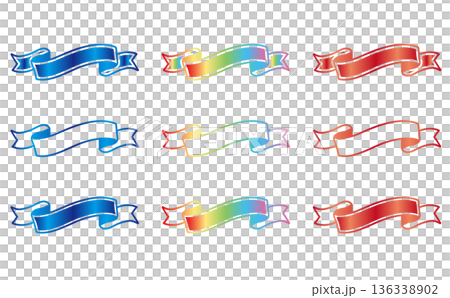 Ribbon frame luxury color set Wavy banner and heading decoration Rainbow color Metallic Vector material 136338902