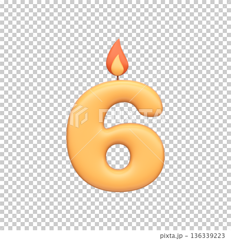 Number Six Birthday Candle 3D Icon 136339223