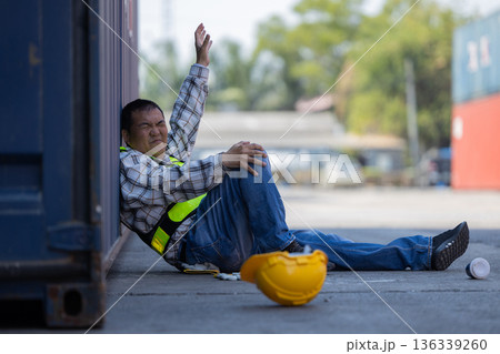 First aid support accident at work of worker at factory. First aid support accident at work of worker at factory. 136339260