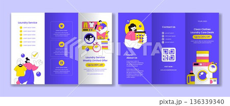 Laundry Service Brochure Flat Cartoon Hand Drawn Background Illustration Design 136339340