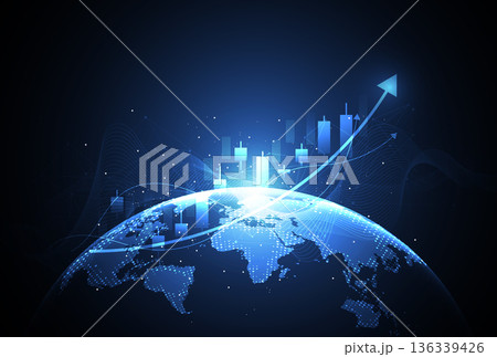 Abstract global network connection on technology background with Business candle stick graph chart of stock market investment trading. Vector illustration 136339426