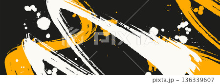 Abstract Yellow White Black Ink Brush Background 136339607