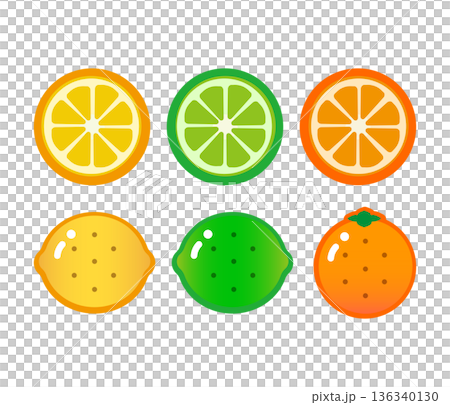 Cute citrus fruit illustrations (lemon, lime, orange) 136340130