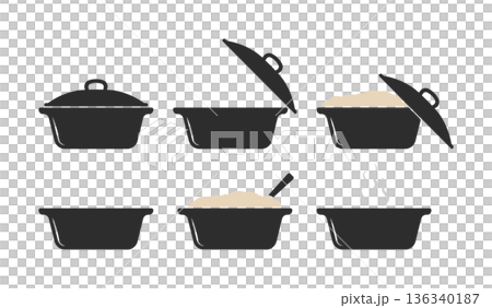 Cooking pot icons showing cooking process without background. 136340187